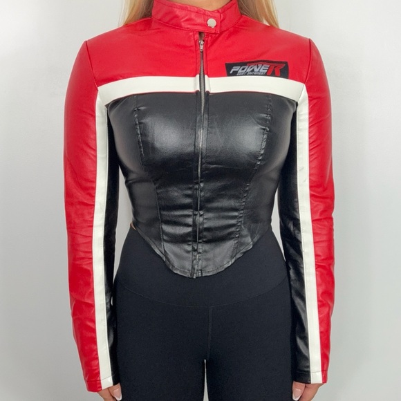 Red and Black Women's Racer Jacket - Picture 1 of 5